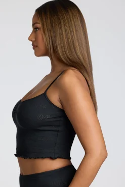 Oh Polly Women'S Clothing Sale - $65 And Under | Women'S Clothing Sale - $40 And Under^Strappy Ruched Pointelle Crop Top in Black