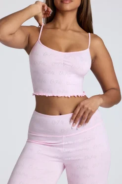 Oh Polly Lounge & Intimates | Co-Ords^Strappy Ruched Pointelle Crop Top in Baby Pink BabyPink