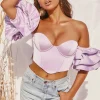 Oh Polly Women'S Clothing Sale - $65 And Under | Women'S Clothing Sale - $40 And Under^Sweet Bliss Bardot Ruffle Sleeve Crop Top in Lilac