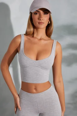 Oh Polly Women'S Clothing Sale - $40 And Under | Women'S Clothing Sale - $65 And Under^Sweetheart Neckline Crop Top in Marled Grey MarledGrey