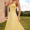 Oh Polly Wedding Guest^Sweetheart-Neck Ruched Midaxi Dress in Pastel Yellow PastelYellow