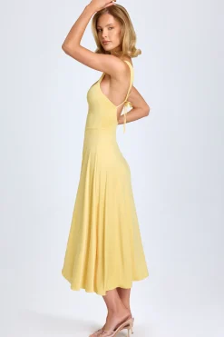 Oh Polly Wedding Guest^Sweetheart-Neck Ruched Midaxi Dress in Pastel Yellow PastelYellow