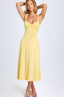 Oh Polly Wedding Guest^Sweetheart-Neck Ruched Midaxi Dress in Pastel Yellow PastelYellow