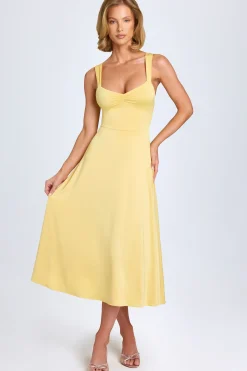 Oh Polly Wedding Guest^Sweetheart-Neck Ruched Midaxi Dress in Pastel Yellow PastelYellow