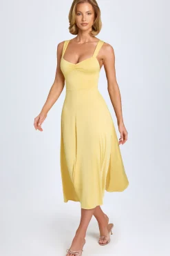 Oh Polly Wedding Guest^Sweetheart-Neck Ruched Midaxi Dress in Pastel Yellow PastelYellow