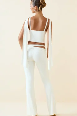 Oh Polly Bottoms^Tall Cut-Out Mid-Rise Flared Trousers in Vanilla