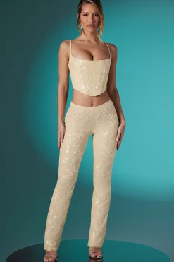 Oh Polly Women'S Clothing Sale - $65 And Under | Women'S Clothing Sale - $40 And Under^Tall Embellished Lace Low Rise Trousers in Ivory