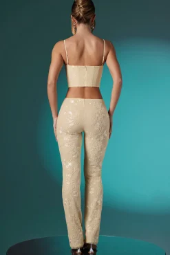 Oh Polly Women'S Clothing Sale - $65 And Under | Women'S Clothing Sale - $40 And Under^Tall Embellished Lace Low Rise Trousers in Ivory