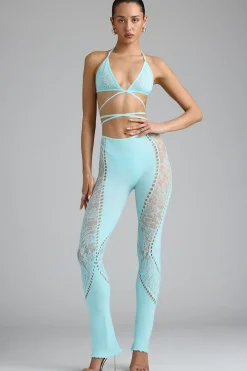 Oh Polly Women'S Clothing Sale - $65 And Under | Women'S Clothing Sale - $40 And Under^Tall Embellished Mid-Rise Flared Trousers in Ice Blue IceBlue