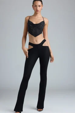 Oh Polly Women'S Clothing Sale - $65 And Under | Women'S Clothing Sale - $40 And Under^Tall Metallic Cut-Out Low-Rise Flared Trousers in Black
