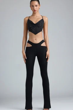 Oh Polly Women'S Clothing Sale - $65 And Under | Women'S Clothing Sale - $40 And Under^Tall Metallic Cut-Out Low-Rise Flared Trousers in Black