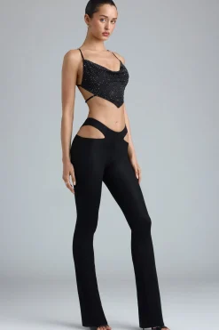 Oh Polly Women'S Clothing Sale - $65 And Under | Women'S Clothing Sale - $40 And Under^Tall Metallic Cut-Out Low-Rise Flared Trousers in Black