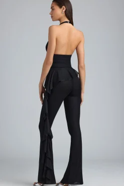 Oh Polly Women'S Clothing Sale - $65 And Under | Women'S Clothing Sale - $40 And Under^Tall Metallic Ruffle Low-Rise Flared Trousers in Black