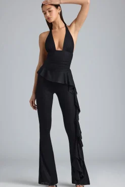 Oh Polly Women'S Clothing Sale - $65 And Under | Women'S Clothing Sale - $40 And Under^Tall Metallic Ruffle Low-Rise Flared Trousers in Black