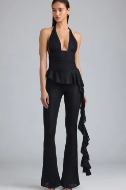 Oh Polly Women'S Clothing Sale - $65 And Under | Women'S Clothing Sale - $40 And Under^Tall Metallic Ruffle Low-Rise Flared Trousers in Black