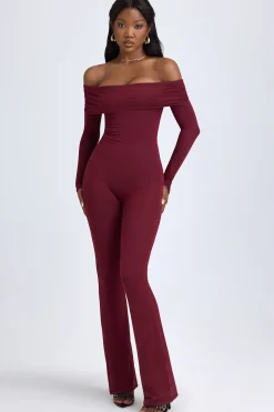 Oh Polly Jumpsuits & Unitards^Tall Modal Off-Shoulder Ruched Jumpsuit in Wine Red WineRed