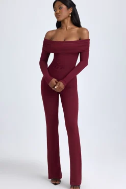 Oh Polly Jumpsuits & Unitards^Tall Modal Off-Shoulder Ruched Jumpsuit in Wine Red WineRed