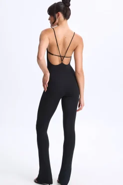 Oh Polly Women'S Clothing Sale - $65 And Under^Tall Plunge Open-Back Flared Jumpsuit in Black
