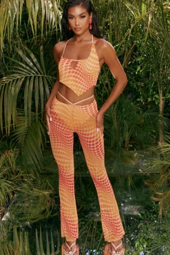 Oh Polly Women'S Clothing Sale - $65 And Under | Women'S Clothing Sale - $40 And Under^Tall Printed Mesh Flared Trousers in Orange
