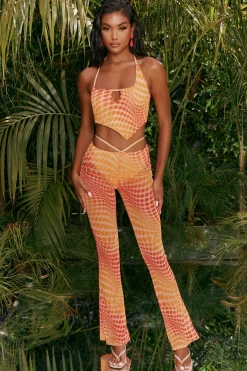 Oh Polly Women'S Clothing Sale - $65 And Under | Women'S Clothing Sale - $40 And Under^Tall Printed Mesh Flared Trousers in Orange
