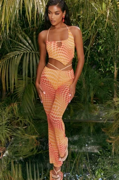 Oh Polly Women'S Clothing Sale - $65 And Under | Women'S Clothing Sale - $40 And Under^Tall Printed Mesh Flared Trousers in Orange