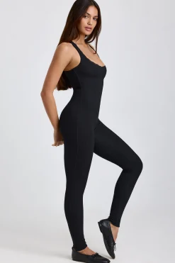 Oh Polly Elevated Essentials^Tall Ribbed Modal Lace-Trim Jumpsuit in Black