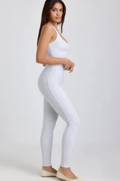 Oh Polly Elevated Essentials^Tall Ribbed Modal Lace-Trim Jumpsuit in Grey