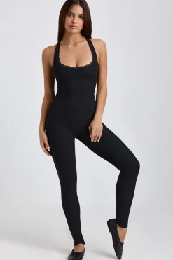 Oh Polly Elevated Essentials^Tall Ribbed Modal Lace-Trim Jumpsuit in Black