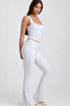Oh Polly Elevated Essentials^Tall Ribbed Modal Mid-Rise Foldover Flared Trousers in Grey