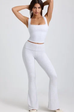 Oh Polly Elevated Essentials^Tall Ribbed Modal Mid-Rise Foldover Flared Trousers in Grey