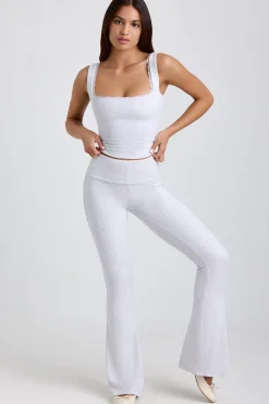 Oh Polly Elevated Essentials^Tall Ribbed Modal Mid-Rise Foldover Flared Trousers in Grey