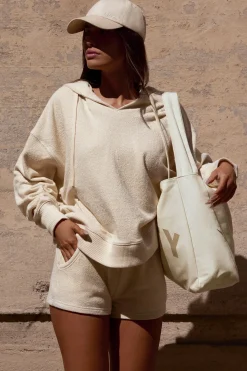 Oh Polly Tracksuits | Sweatshirts^Terry Towelling V-Neck Hoodie in Cream