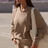 Oh Polly Tracksuits | Sweatshirts^Terry Towelling V-Neck Hoodie in Mocha Brown MochaBrown