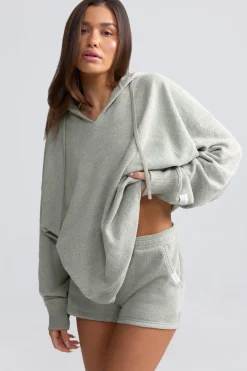 Oh Polly Tracksuits | Sweatshirts^Terry Towelling V-Neck Hoodie in Sage Grey SageGrey