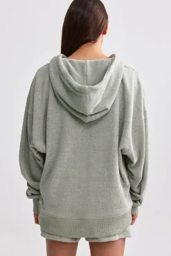 Oh Polly Tracksuits | Sweatshirts^Terry Towelling V-Neck Hoodie in Sage Grey SageGrey