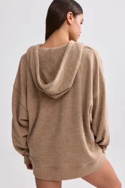 Oh Polly Tracksuits | Sweatshirts^Terry Towelling V-Neck Hoodie in Mocha Brown MochaBrown