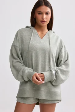 Oh Polly Tracksuits | Sweatshirts^Terry Towelling V-Neck Hoodie in Sage Grey SageGrey