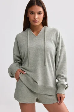 Oh Polly Tracksuits | Sweatshirts^Terry Towelling V-Neck Hoodie in Sage Grey SageGrey
