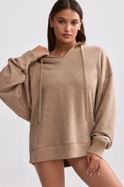 Oh Polly Tracksuits | Sweatshirts^Terry Towelling V-Neck Hoodie in Mocha Brown MochaBrown