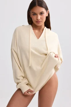 Oh Polly Tracksuits | Sweatshirts^Terry Towelling V-Neck Hoodie in Cream