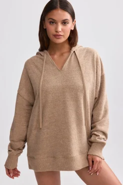 Oh Polly Tracksuits | Sweatshirts^Terry Towelling V-Neck Hoodie in Mocha Brown MochaBrown
