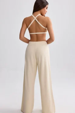 Oh Polly Tracksuits | Matching Sets^Terry Towelling Wide-Leg Joggers in Cream