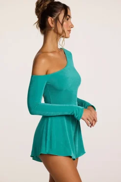 Oh Polly Women'S Clothing Sale - $65 And Under^Textured Jersey Asymmetric Cut Out Back Playsuit in Teal