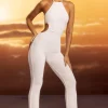 Oh Polly Jumpsuits & Unitards^Textured Jersey Halter Neck Ruched Cut Out Jumpsuit in Ivory