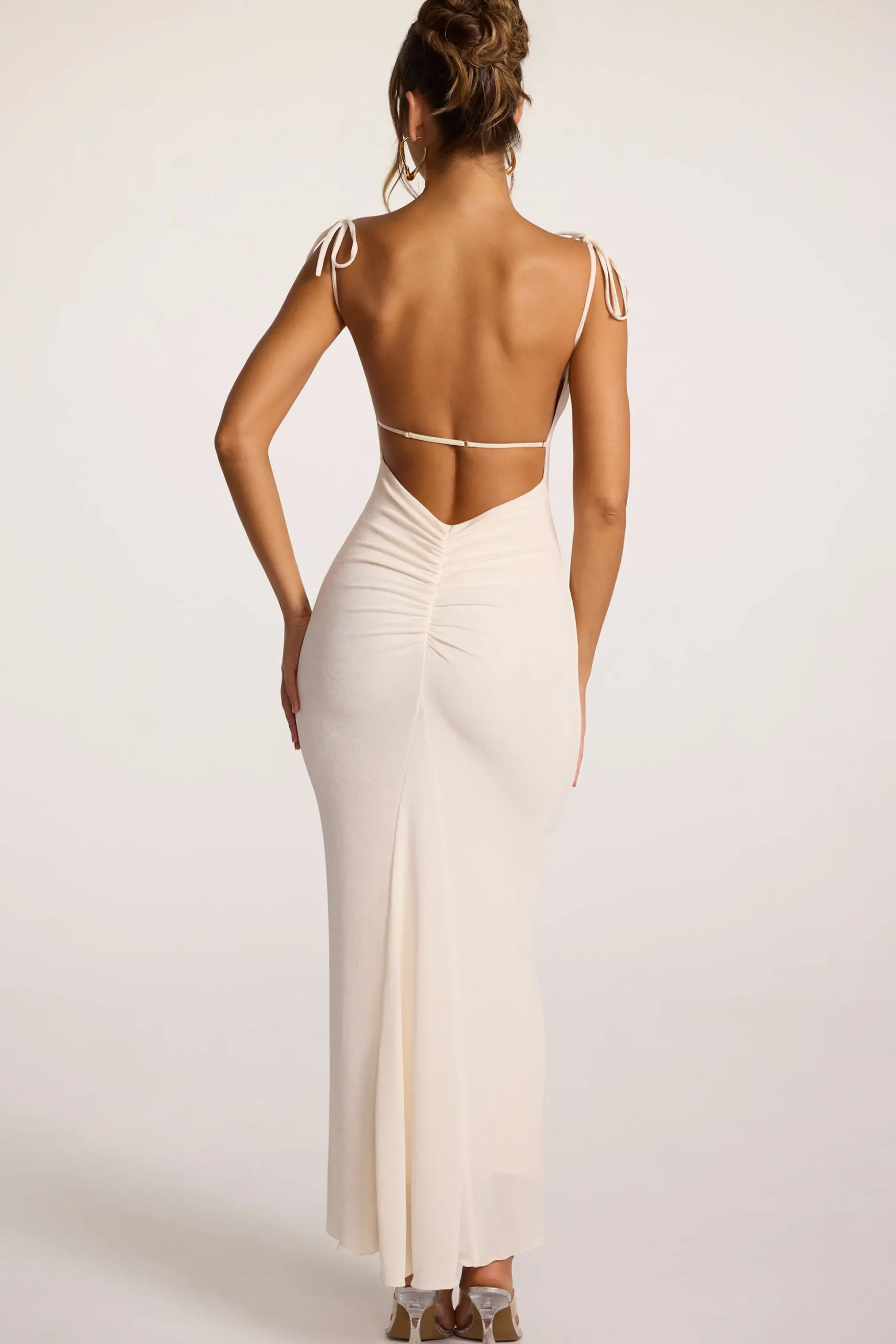 Oh Polly Bride To Be^Textured Jersey Open Back Maxi Dress in Ivory