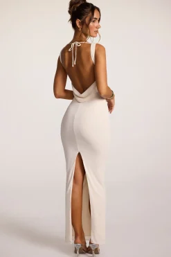 Oh Polly Bride To Be^Textured Jersey Square Neck Cowl Back Maxi Dress in Ivory