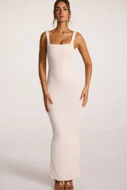 Oh Polly Bride To Be^Textured Jersey Square Neck Cowl Back Maxi Dress in Ivory