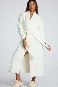 Oh Polly Lounge & Intimates^Tie Front Fleece Robe in White