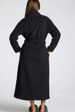 Oh Polly Lounge & Intimates^Tie Front Fleece Robe in Black