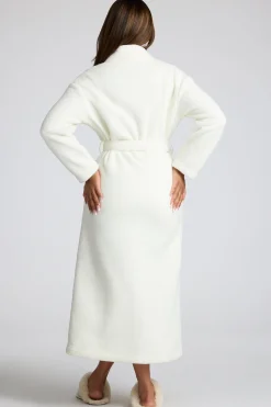 Oh Polly Lounge & Intimates^Tie Front Fleece Robe in White